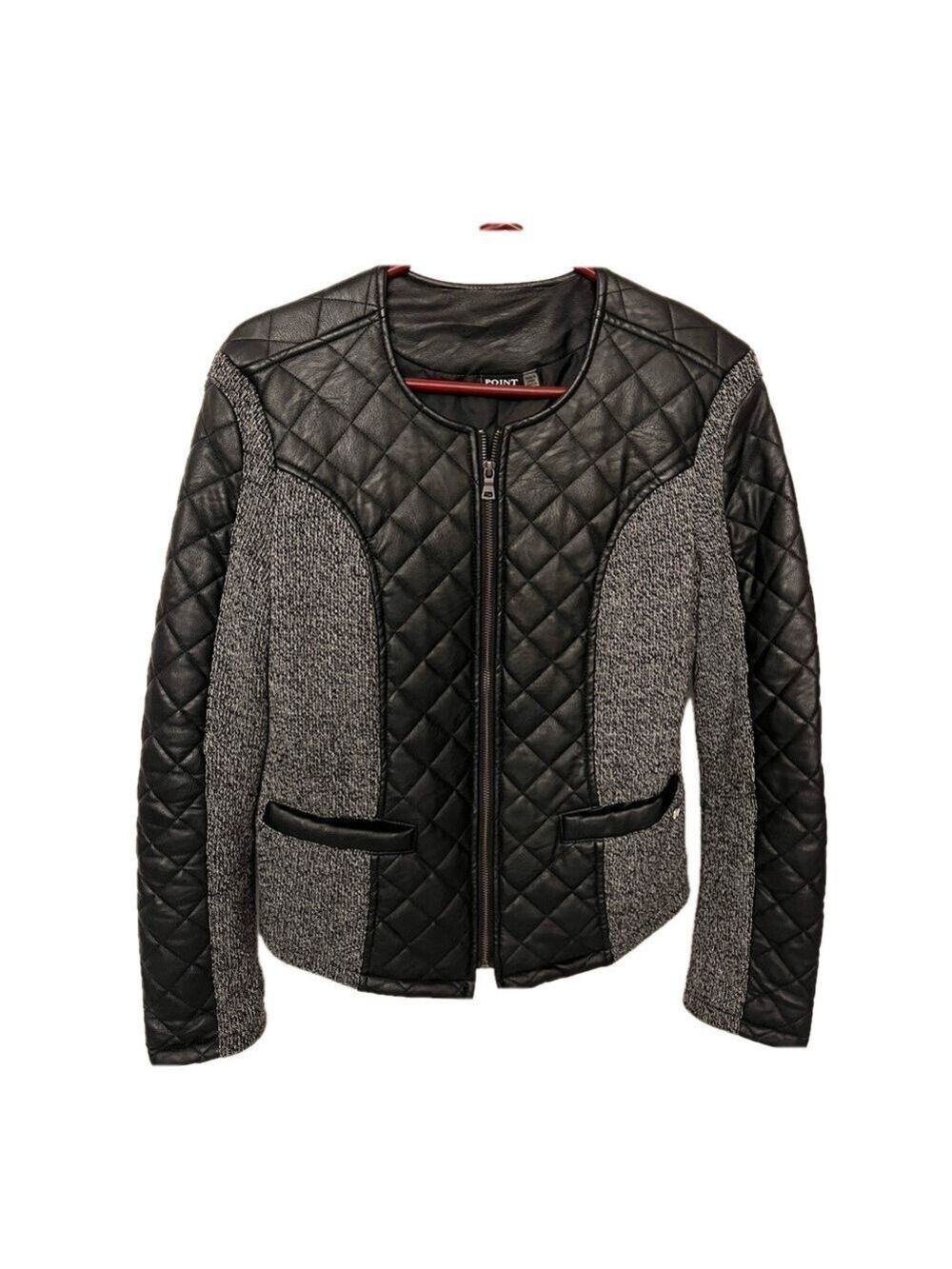 Point Zero faux leather zip Moto sweater jacket size medium